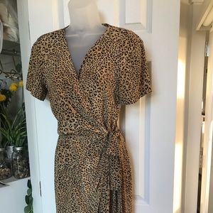 Robbie Bee Leopard Print Silk Wrap Dress